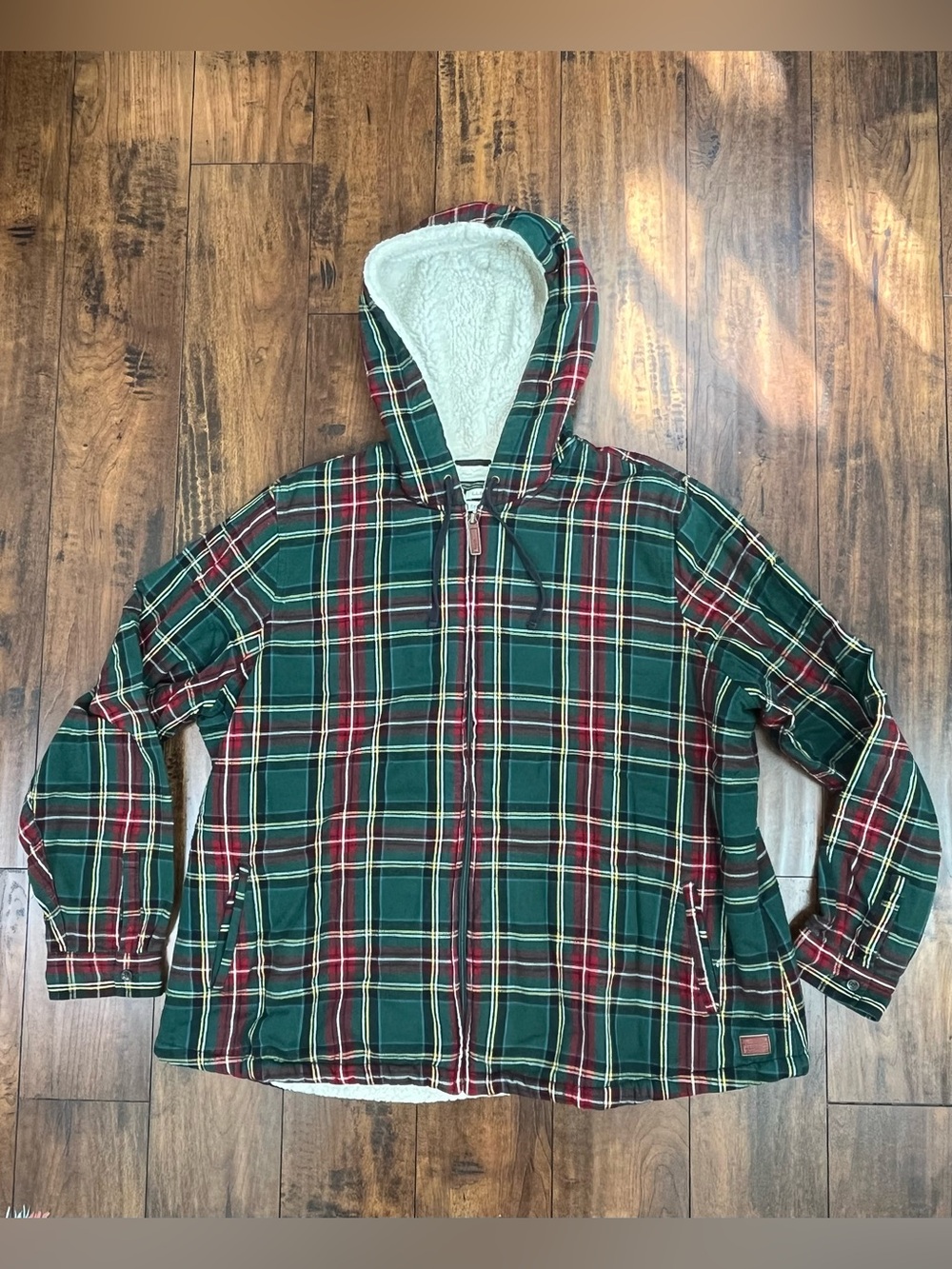 L.L. BEAN Women’s Scotch Plaid Flannel Shirt Jacket Sherpa Lined Size 2X Plus